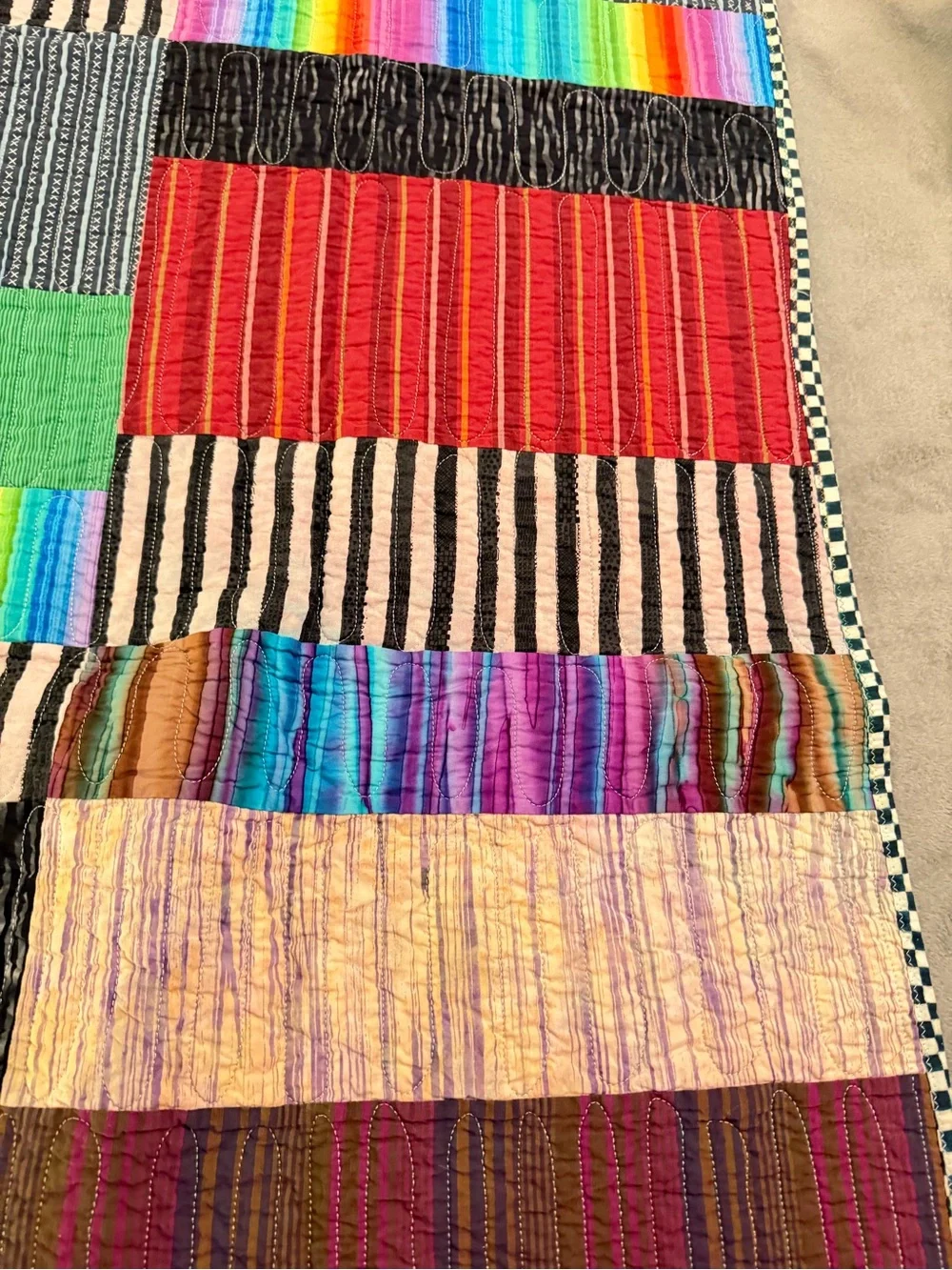 Patchwork Stripe Quilted Throw in Multi-Color